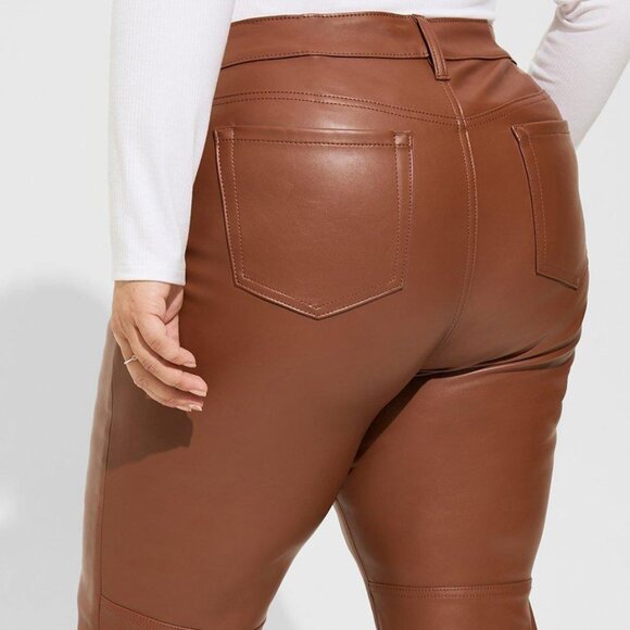 ❤️NWT VINTAGE TORRID FAUX VEGAN LEATHER POCKETS PANT SKINNY ROOT BEER PLUS SIZE - Picture 2 of 16